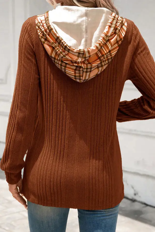 Women's Plaid Ribbed Knit Top