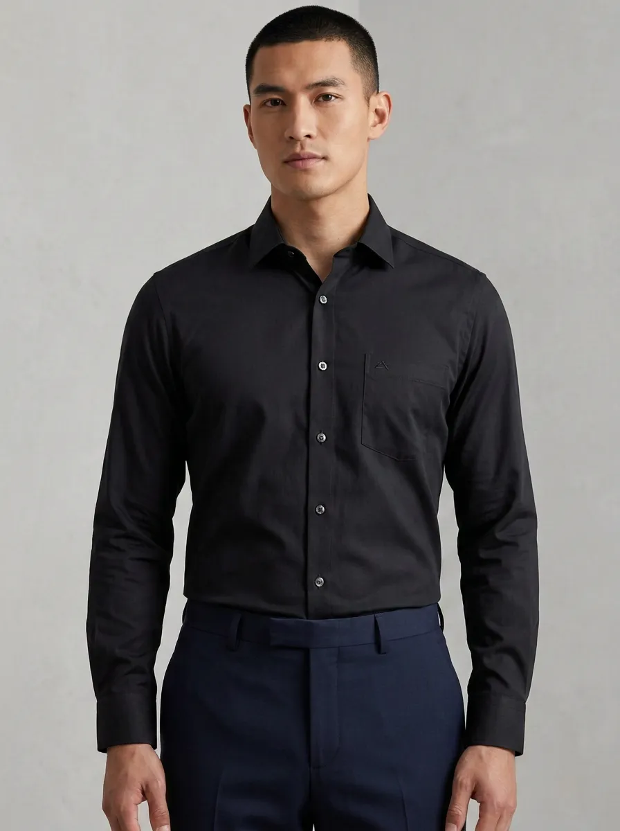 Men's Non-Iron Cotton  Logo Embroidered Dress Shirt