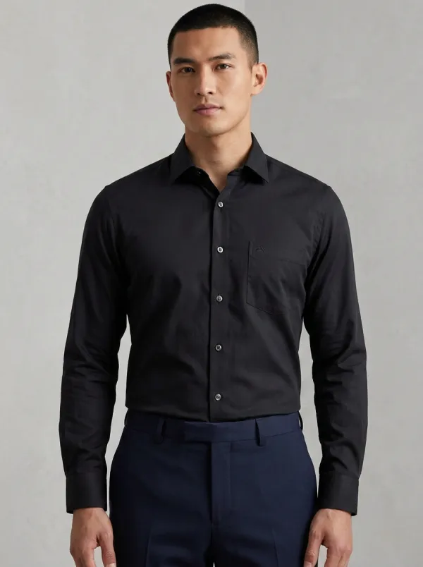 Men's Non-Iron Cotton  Logo Embroidered Dress Shirt