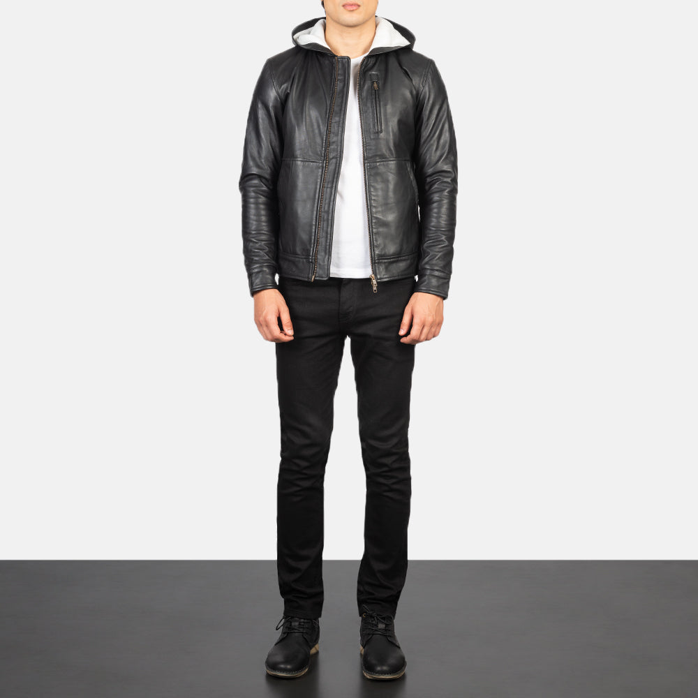 Men's Structured Bomber Hooded Leather Jacket