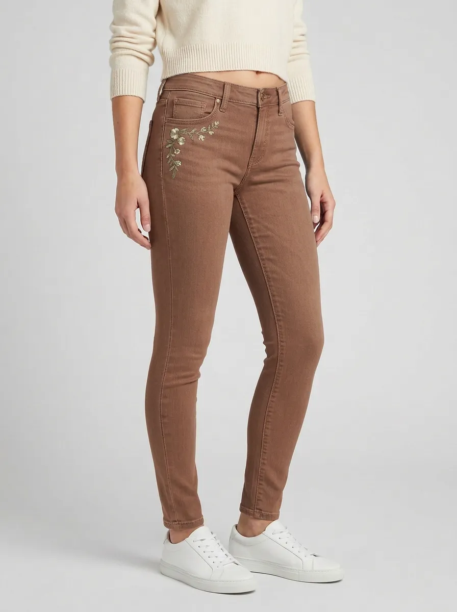 Women's Floral Embroidered Flower Printed Slim Jeans
