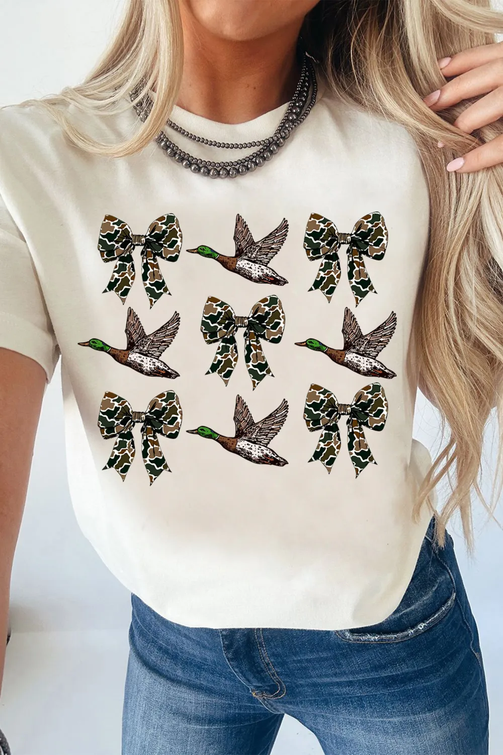 White Camo Bow Flying Mallard Tee