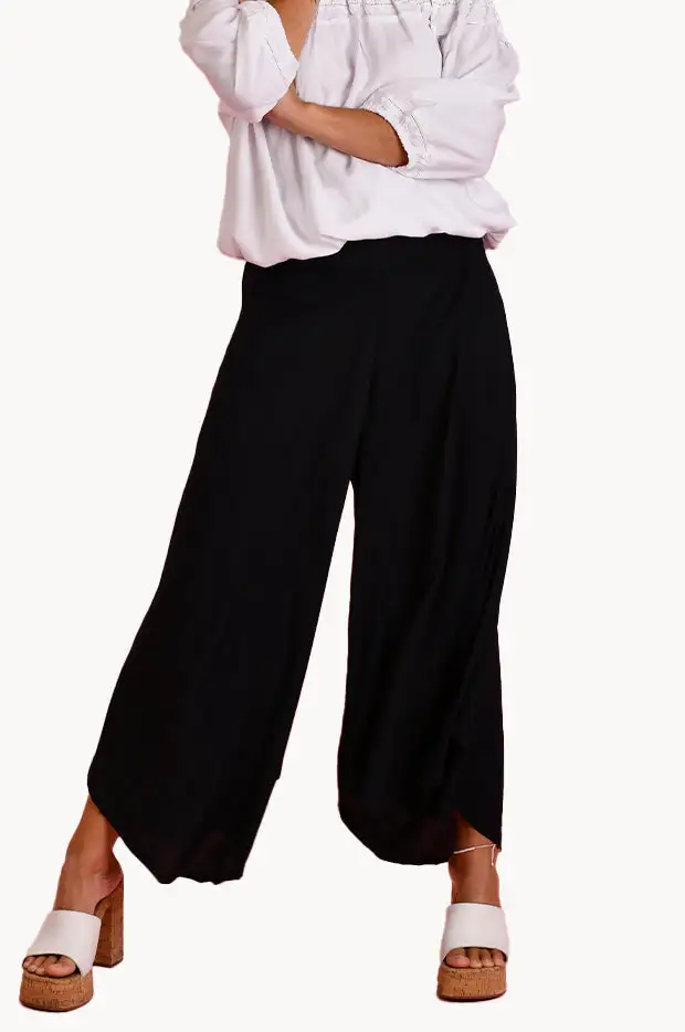 Drawcord Rayon Wide Leg Pants