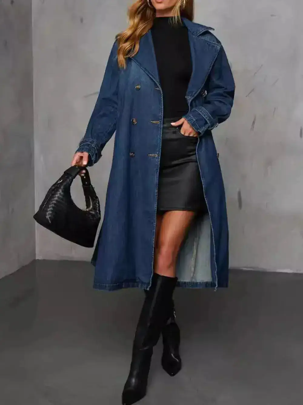 Denim Longline Button Front Casual Jacket