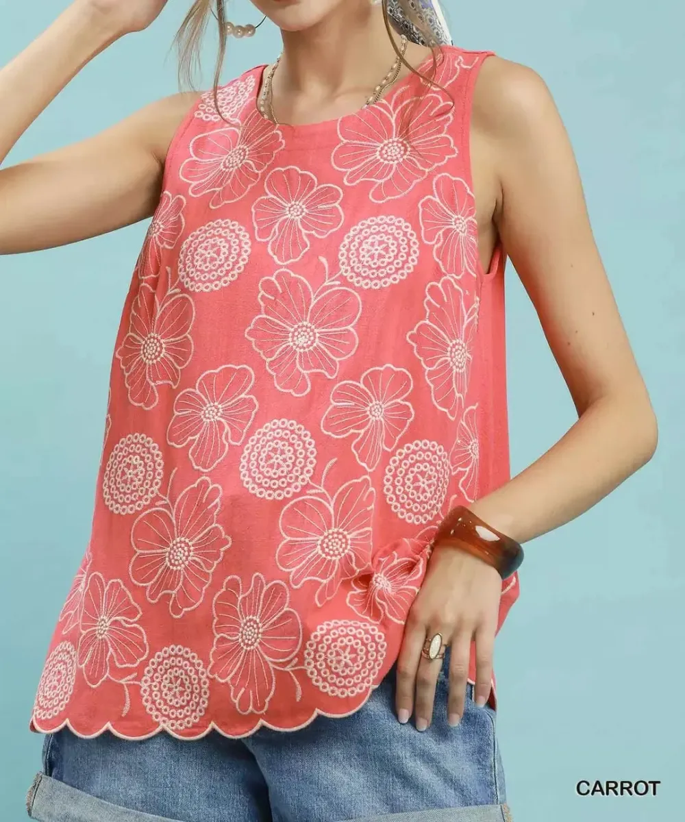 Embroidered Sleeveless Top