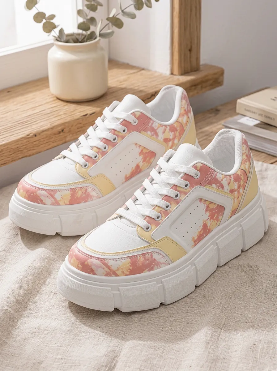 Women's Graphic Pastel Tie-Dye Pattern Skate Shoes