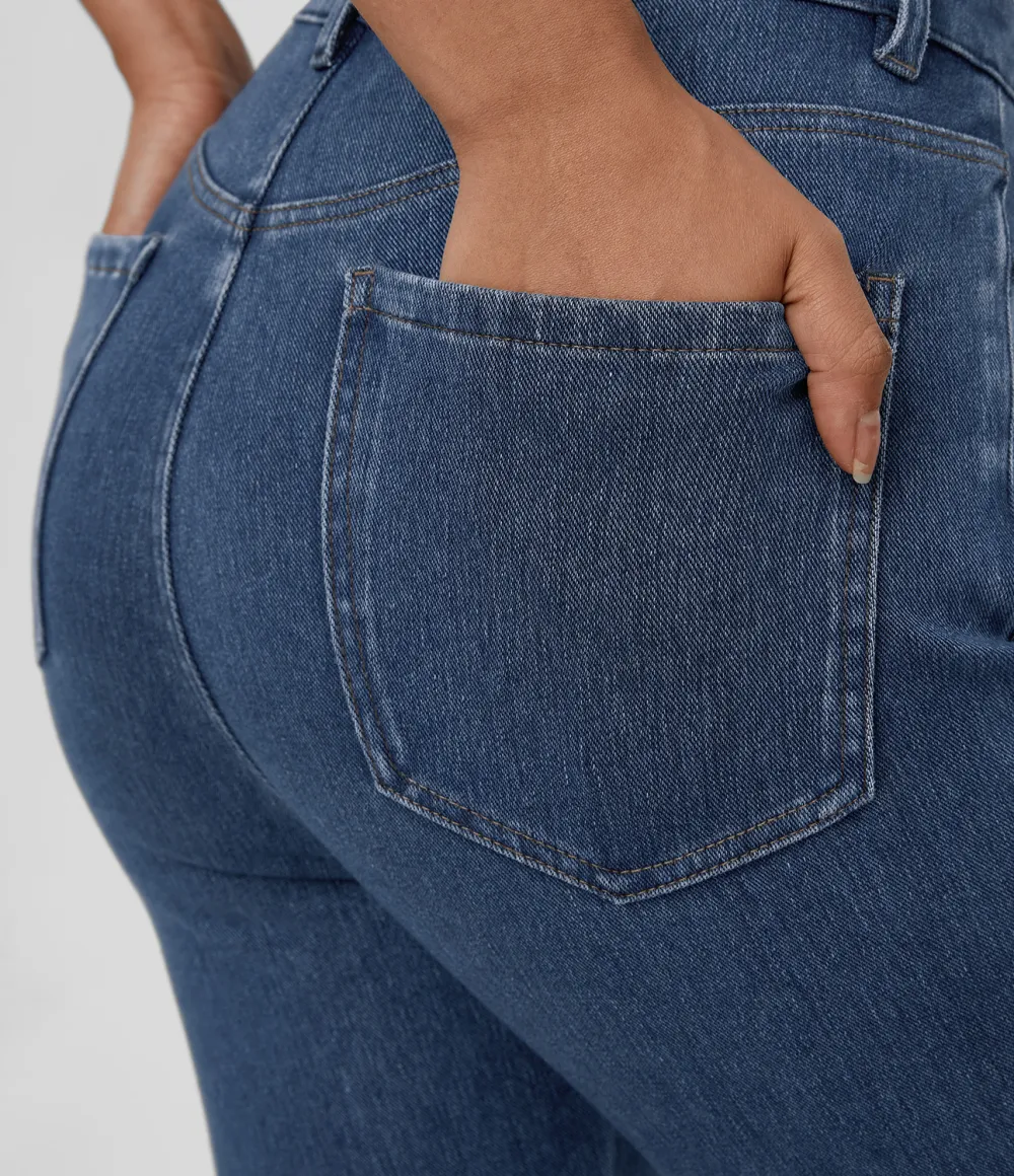 Magic High Waisted Button Zipper Multiple Pockets Stretchy Knit Casual Jeans