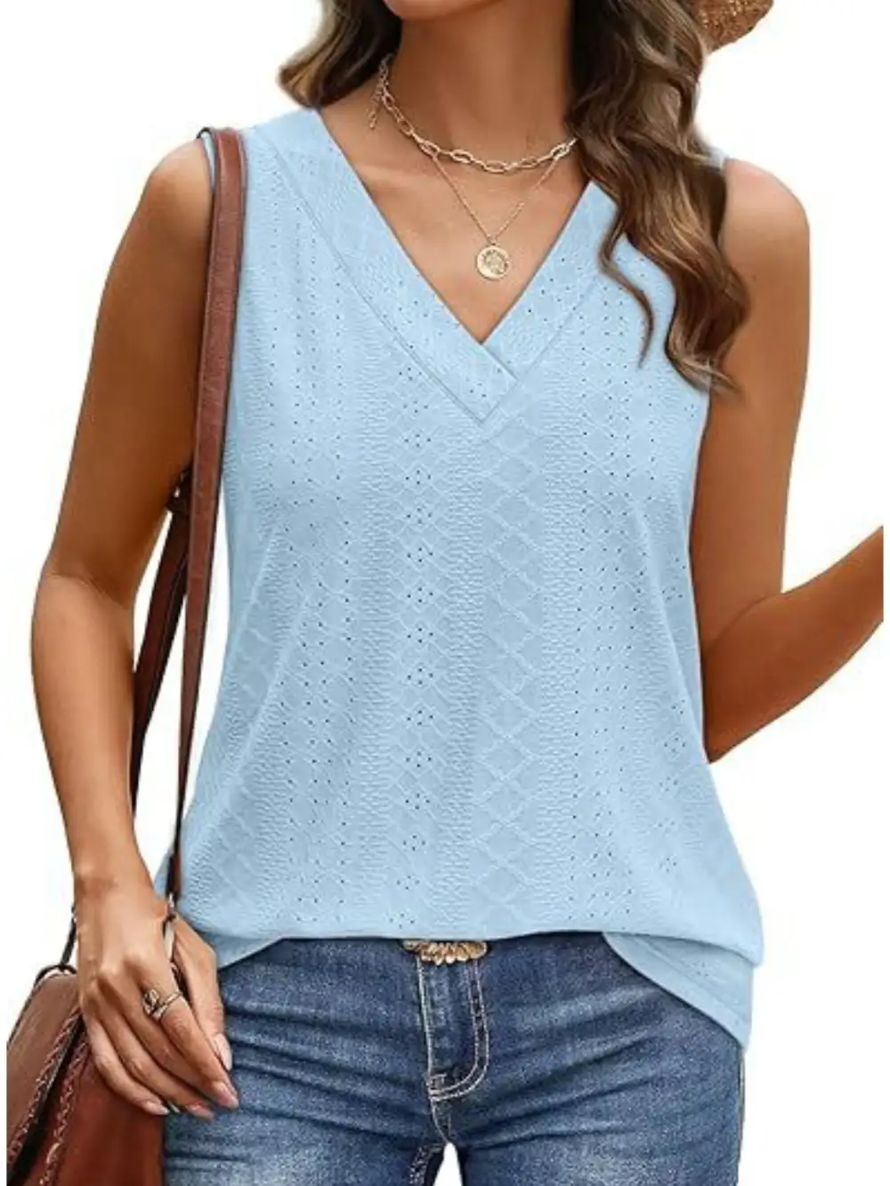 Eyelet V Neck Tank