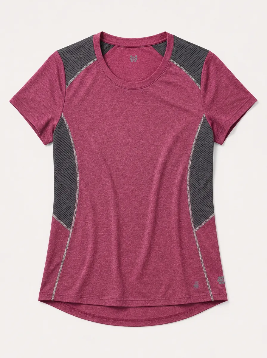 Women's Fitness Workout Mesh-Panelled Athletic T-shirt
