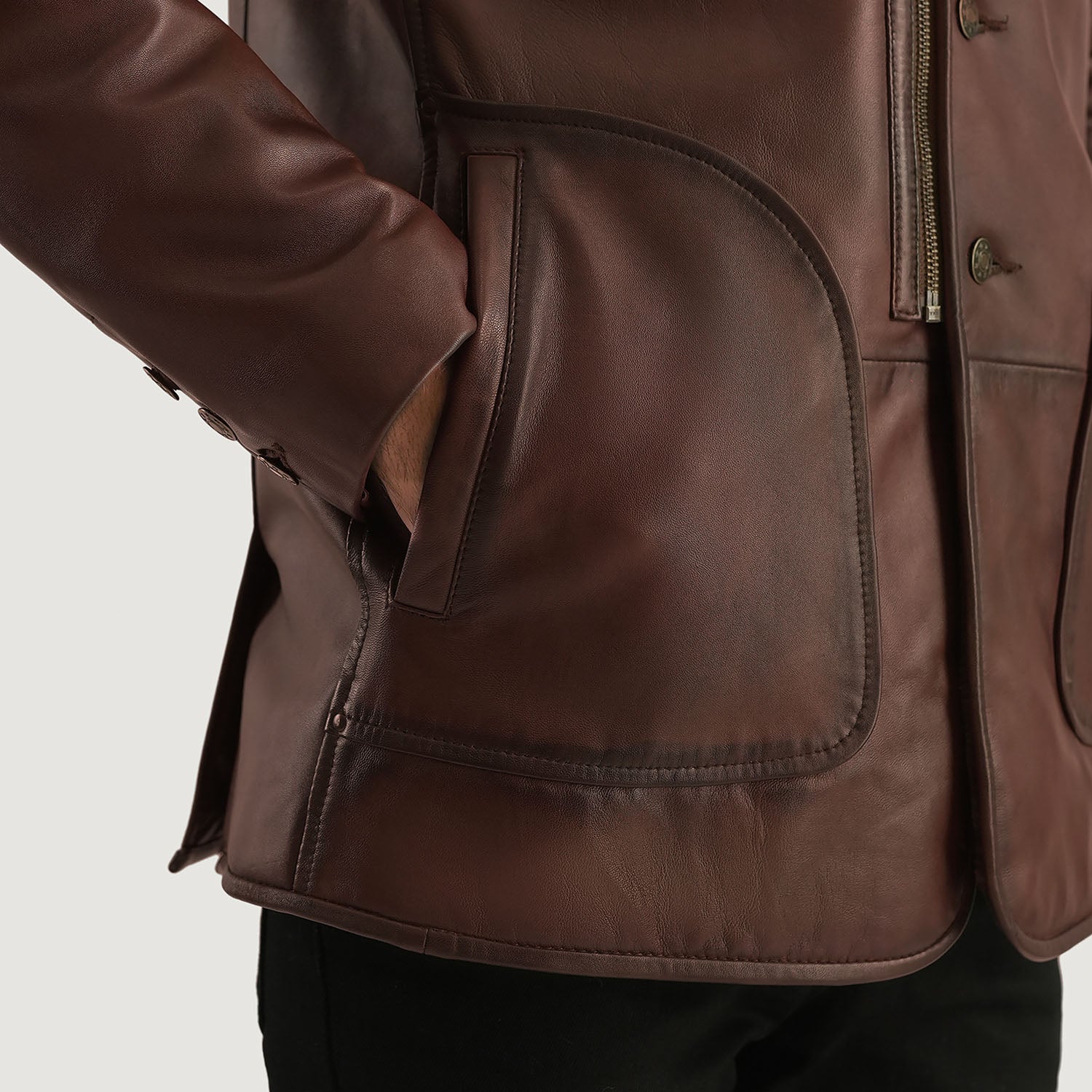 Men's Classic Leather Fur Trim Coat