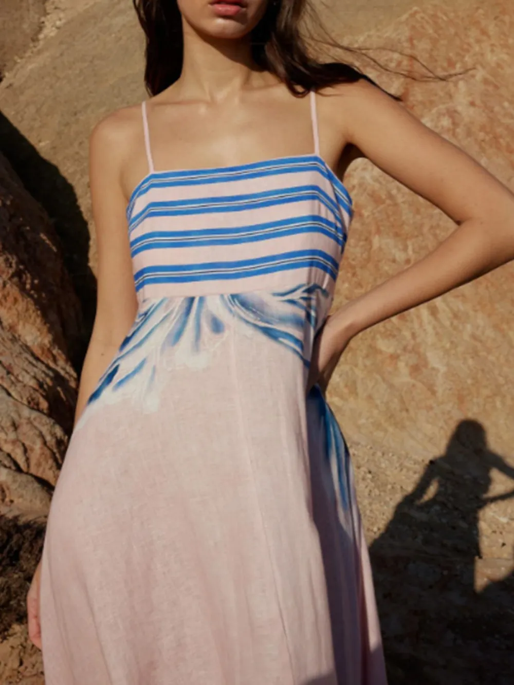 Classic Striped Print Spaghetti Strap Maxi Dress