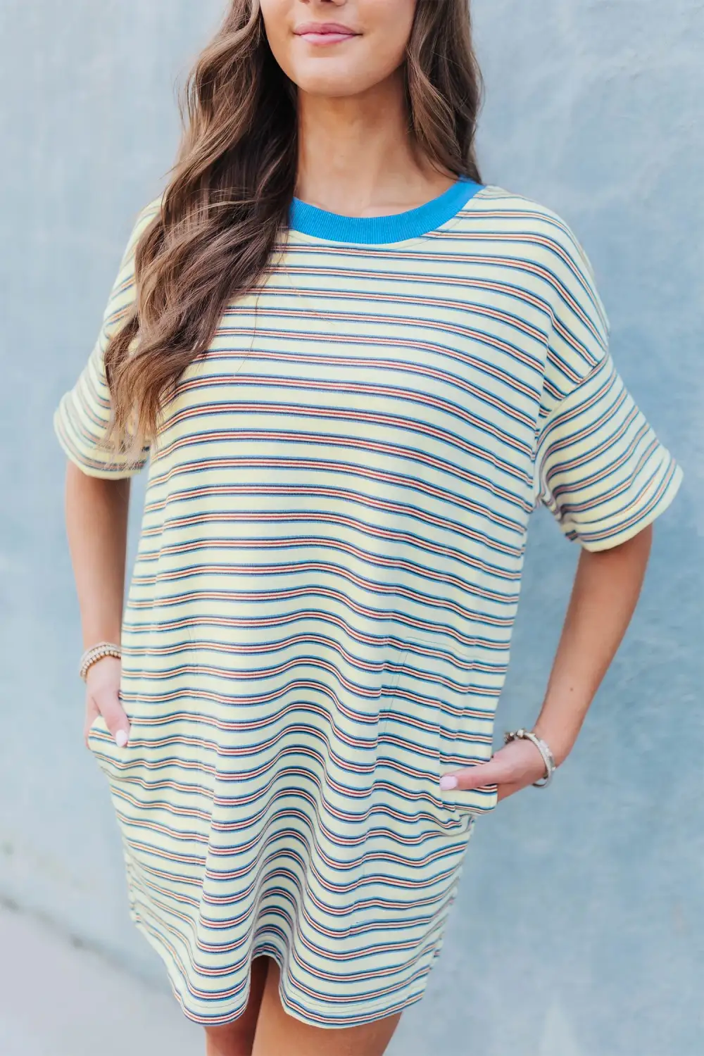 Drape Striped Drop Shoulder Mini Dress