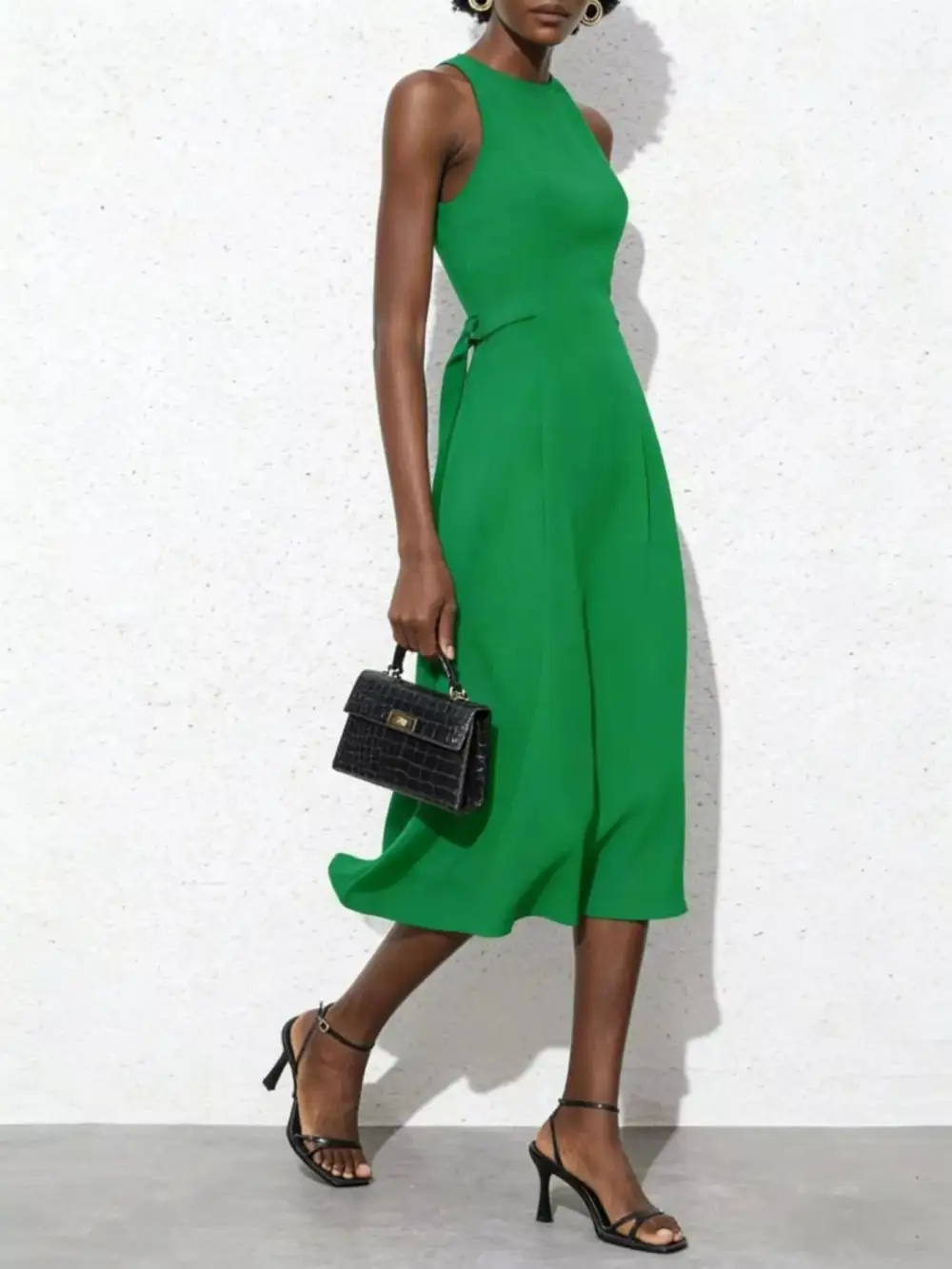 Sleeveless Tie Waist Midi Dress