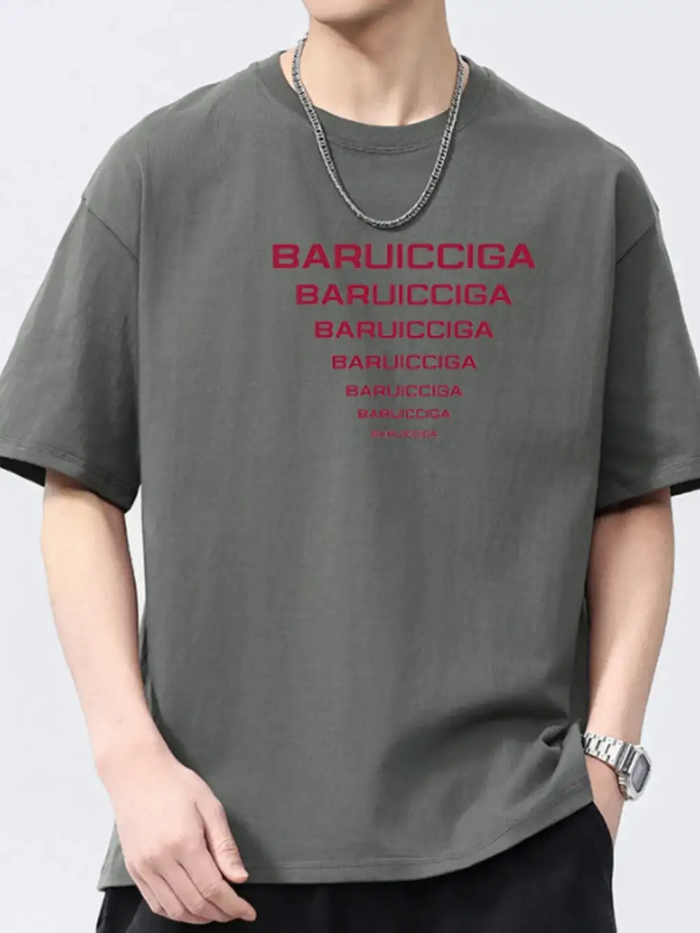 Cotton Letter Round-Neck Short-Sleeve T-Shirt