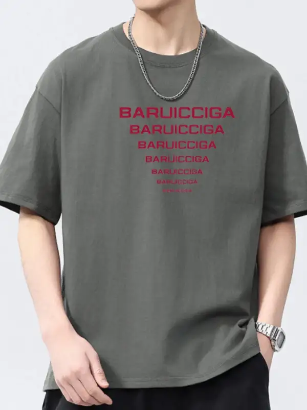 Cotton Letter Round-Neck Short-Sleeve T-Shirt