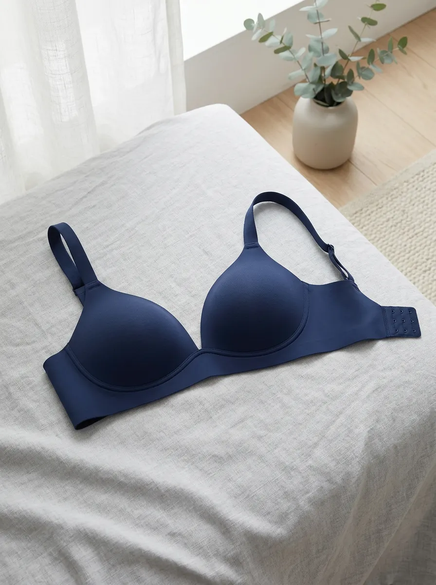 Women's Minimalist Navy Blue Seamless Wireless Bra