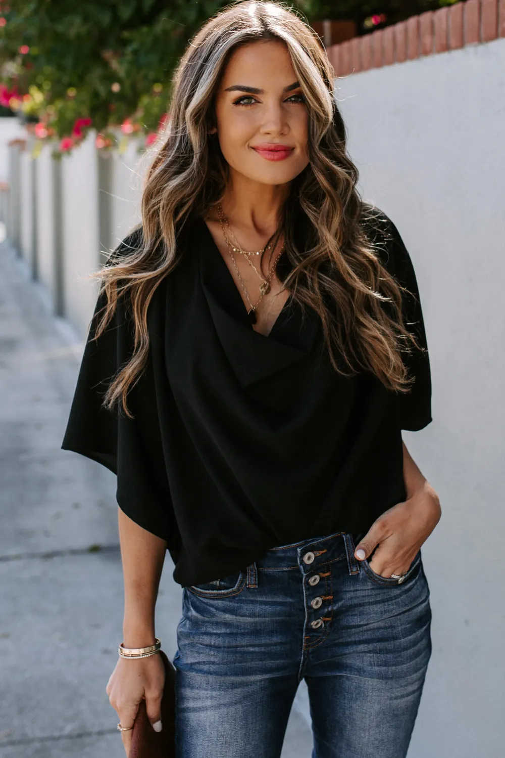 Black Draped Blouse