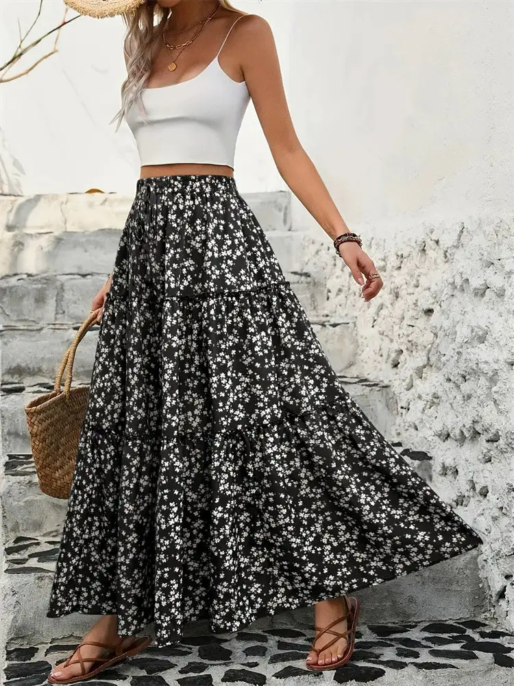 Everyday Tiered Floral Maxi Skirt