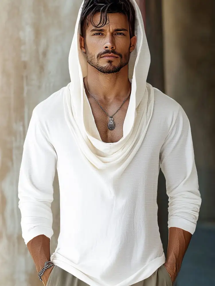 Unique Drape Design Hooded Top Shirt
