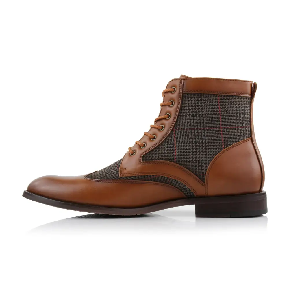 Faux-Leather Wingtip Lace-Up Brogue Boots