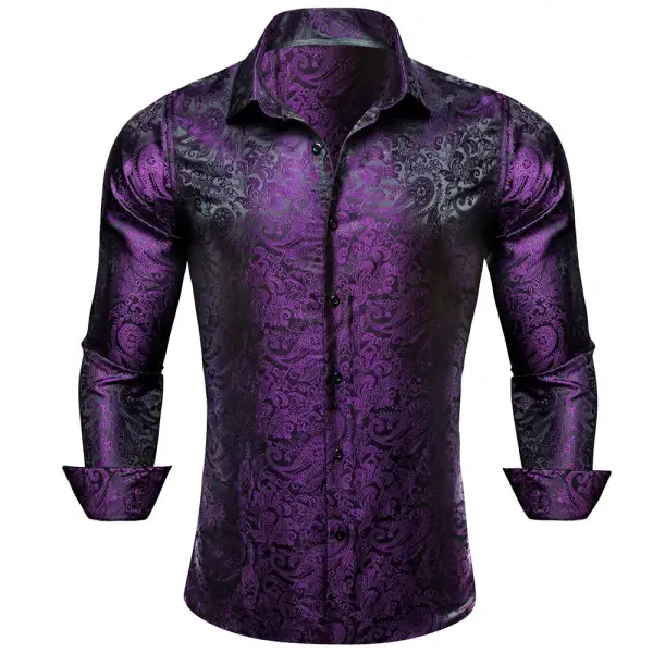 Comfortable Paisley Long Sleeve Silk Dress Shirt