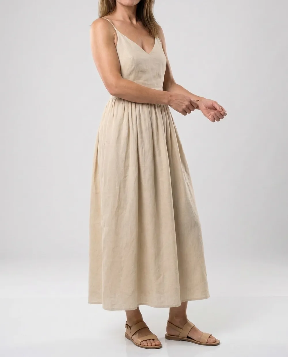 Women's V-Neck Spaghetti-Strap Pocketed Summer Midi Dress