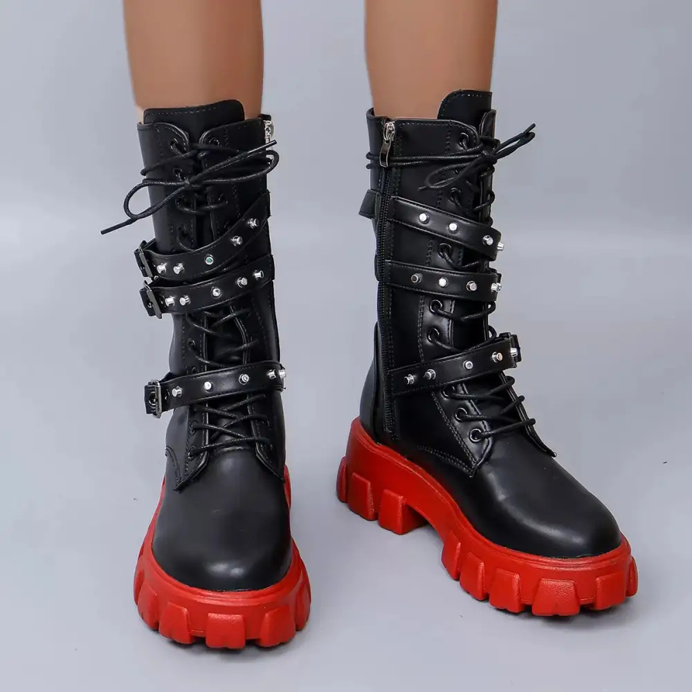Buckled Lace Up Combat Boots