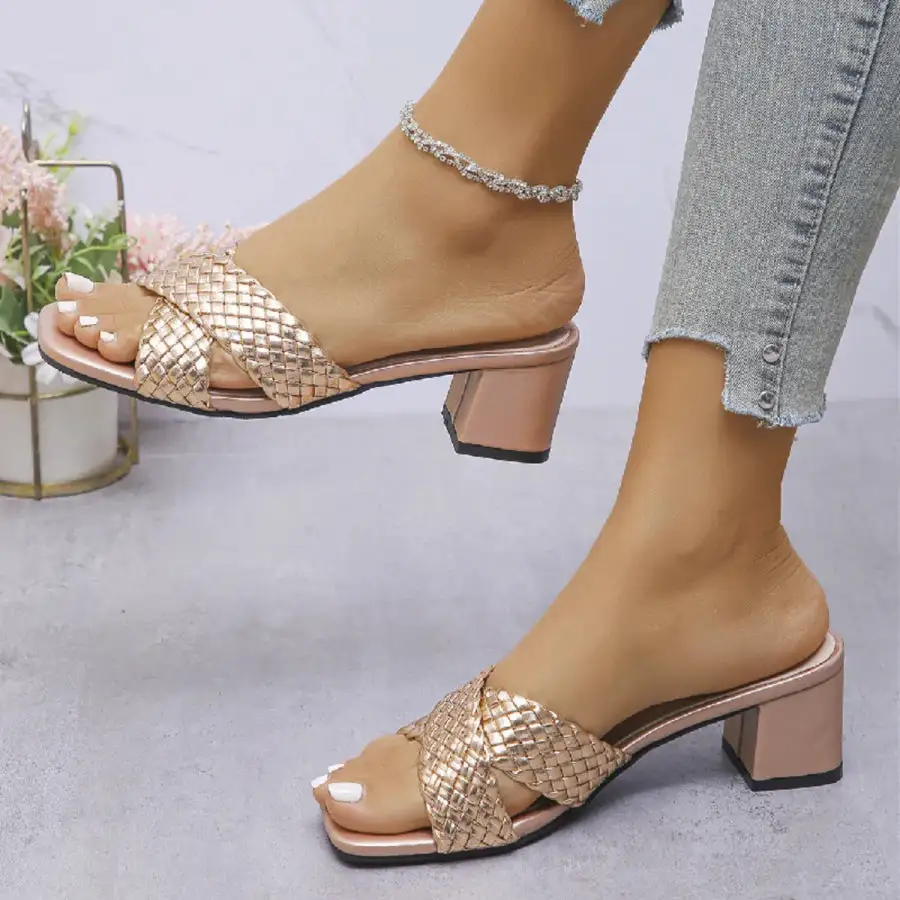 Refined Crisscross Block Heels Sandals