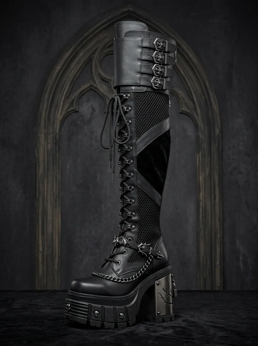 Heritage Skull Lace Lace-Up Profile Women's Gothic Platform Boots