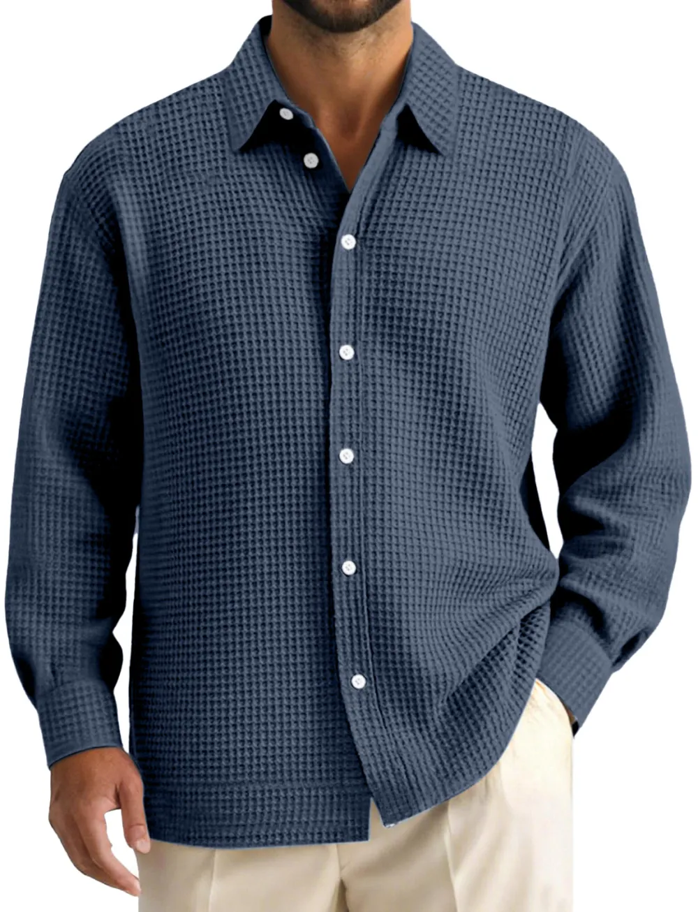Everyday Textured Knit Open Collar Shirt