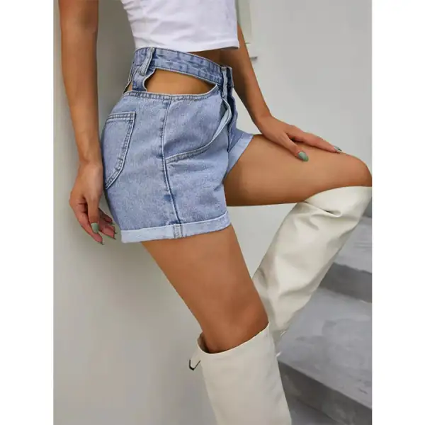 Modern High Waist Pocketed Denim Shorts