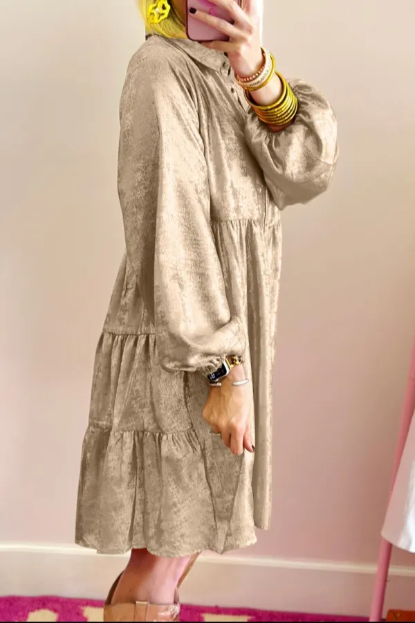 Button Front Balloon Sleeve Mini Dress