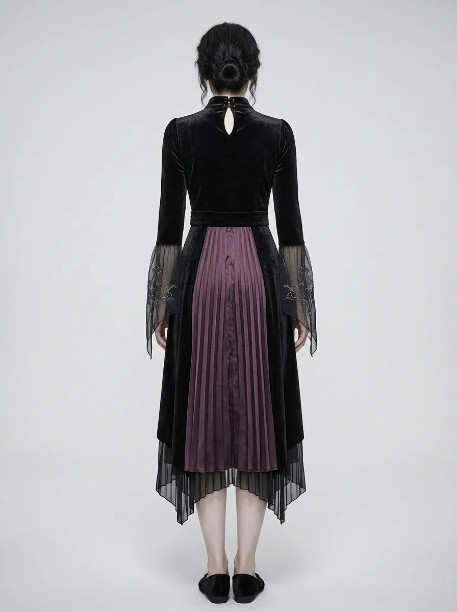 Punk Moon Floral Velvet Street Look Women's Gothic Dress
