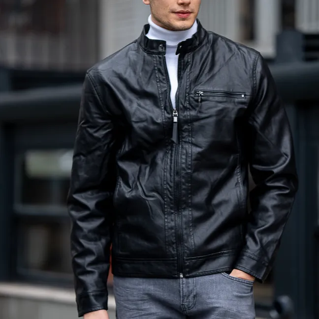 Slim Fit Leather Casual Jacket