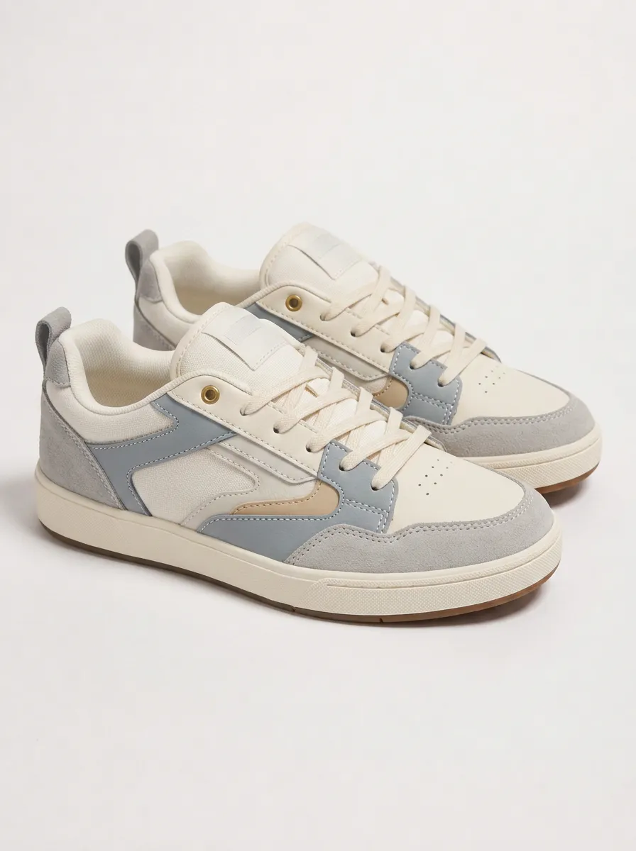 Women's Casual Style Grey Beige Colorblock Suede Printed Sneakers