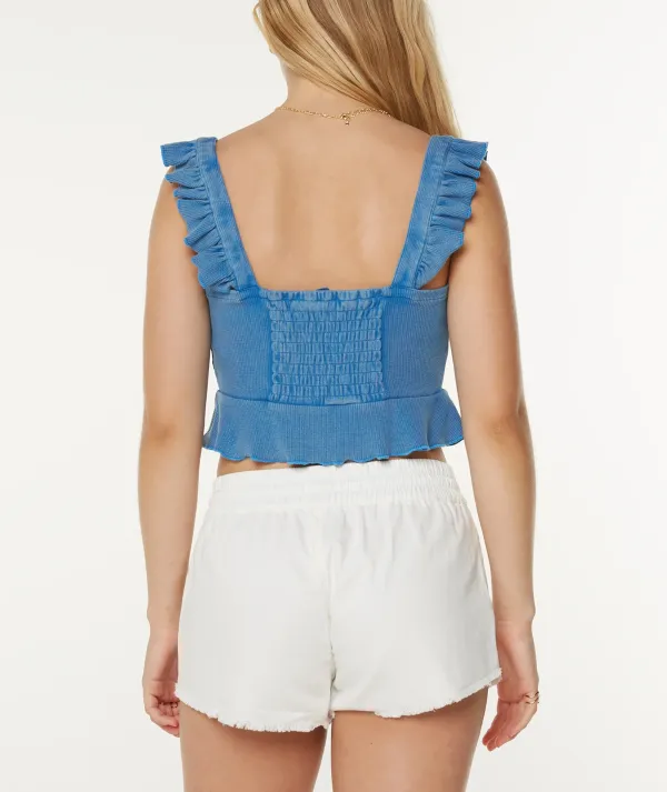 Solid-Color Ruffled Casual Tank Top
