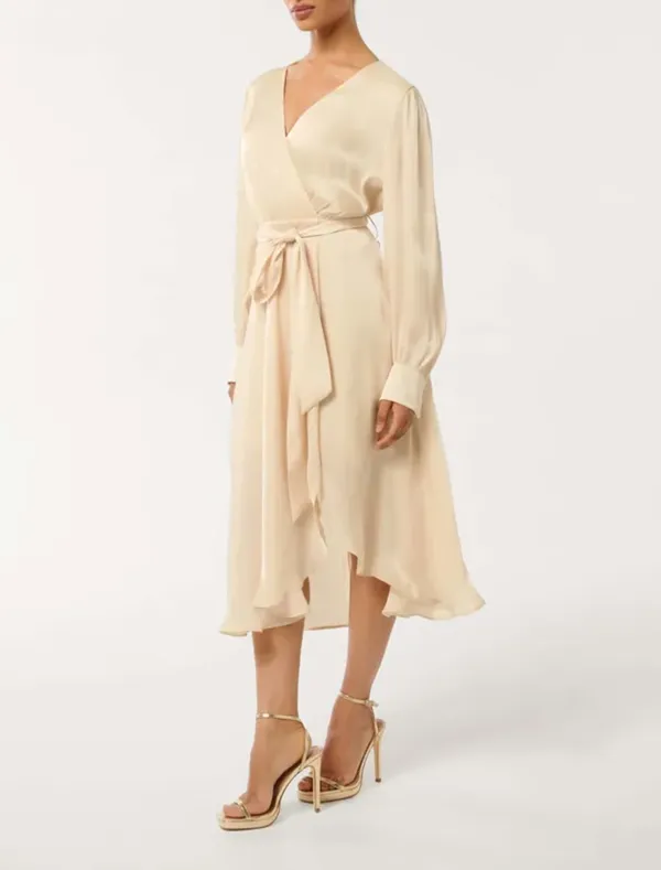 Petite Metallic Wrap Midi Dress