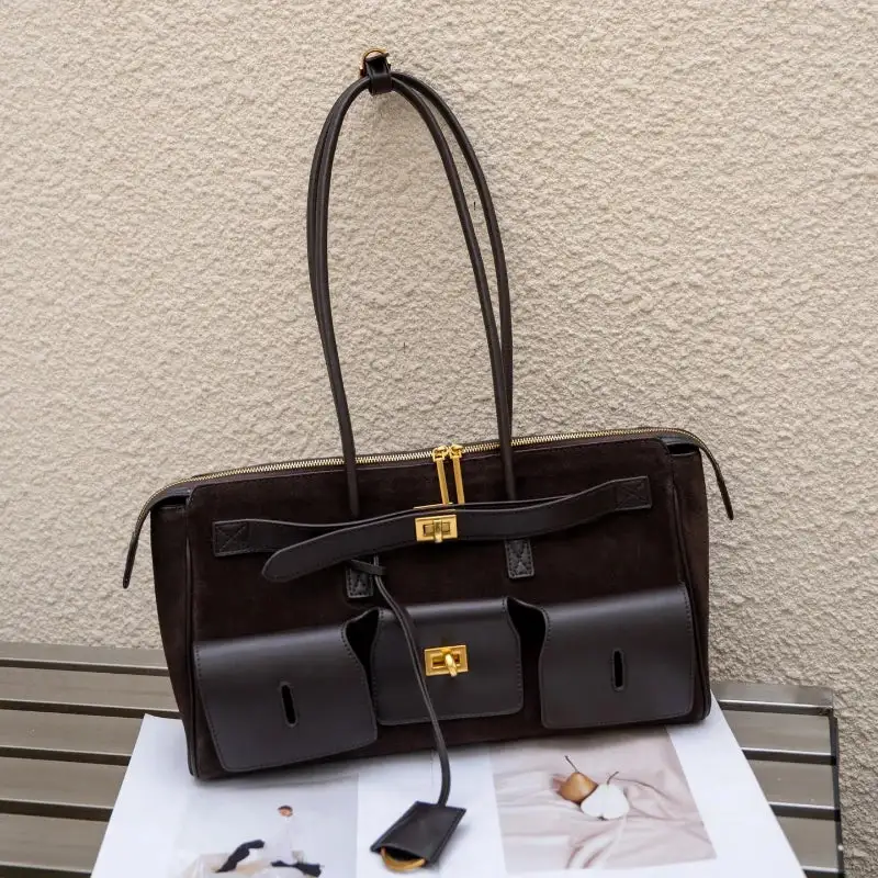 Statement Detail: Genuine Leather Buckle-Handle Handbag