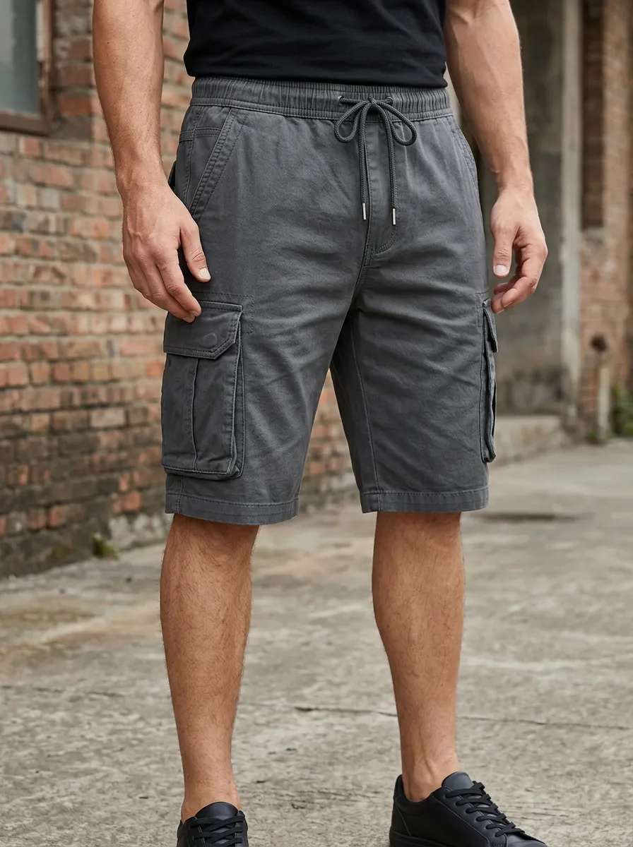 Outdoor Multi-Pocket Drawstring Cargo Shorts