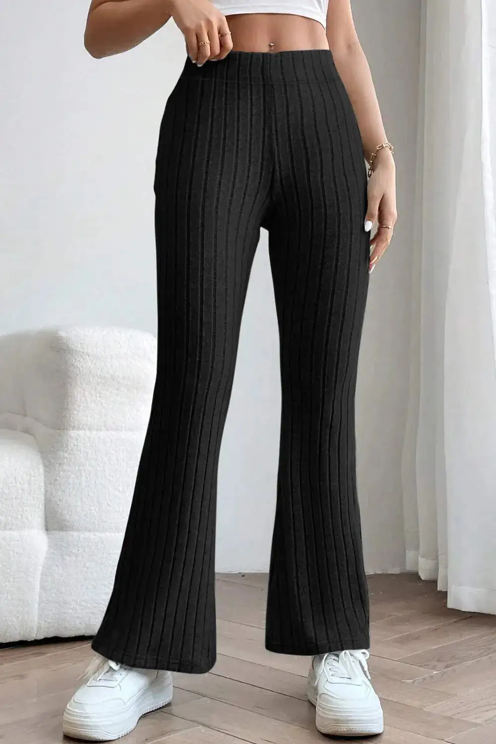 Flare High Waist Ribbed Cropped Pants