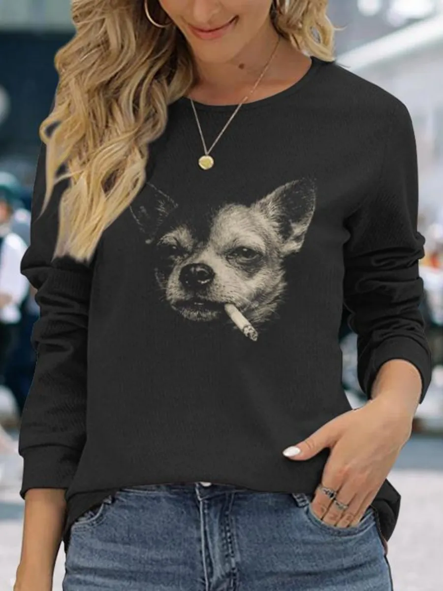 Dog Graphic Round Neck Tee
