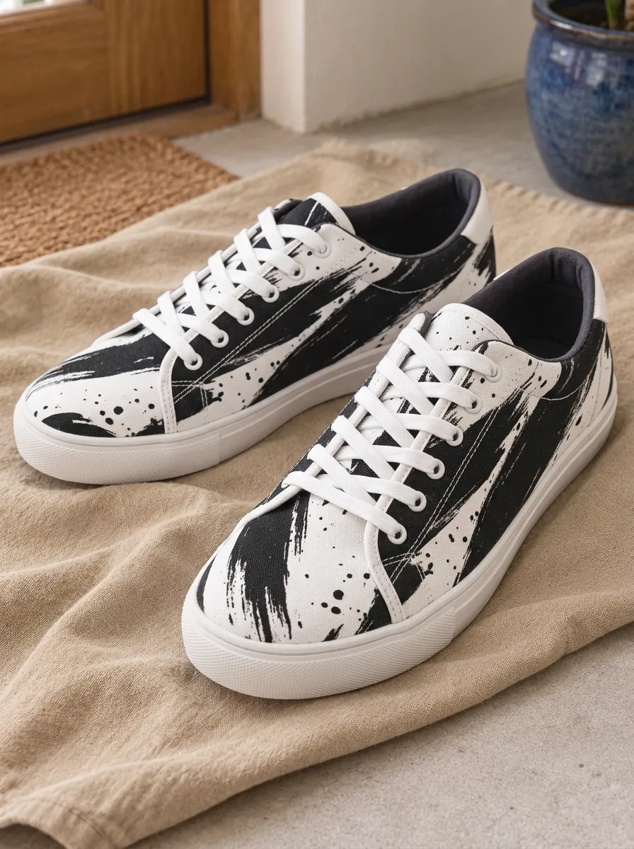 Men's Classic Abstract Ink Splash Patterned Canvas Shoes