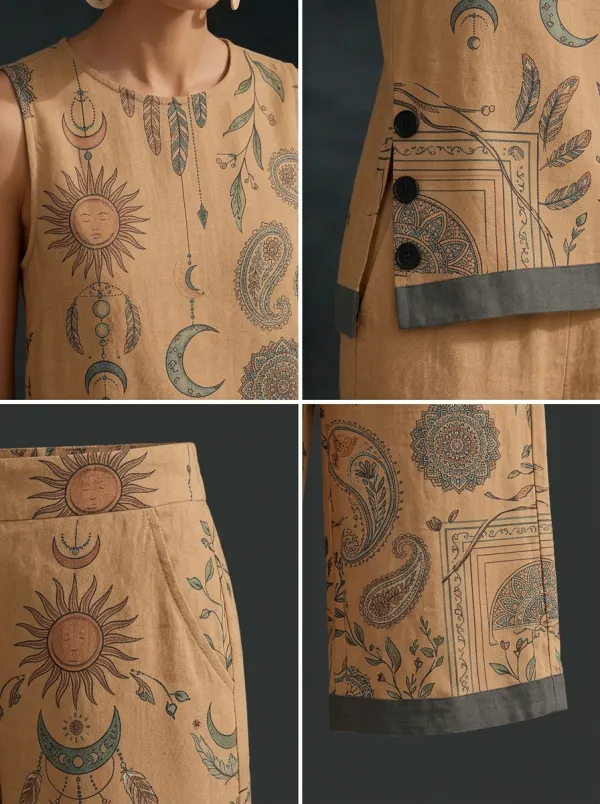 Women's Boho Celestial Sun Moon Paisley Printed Sleeveless Set