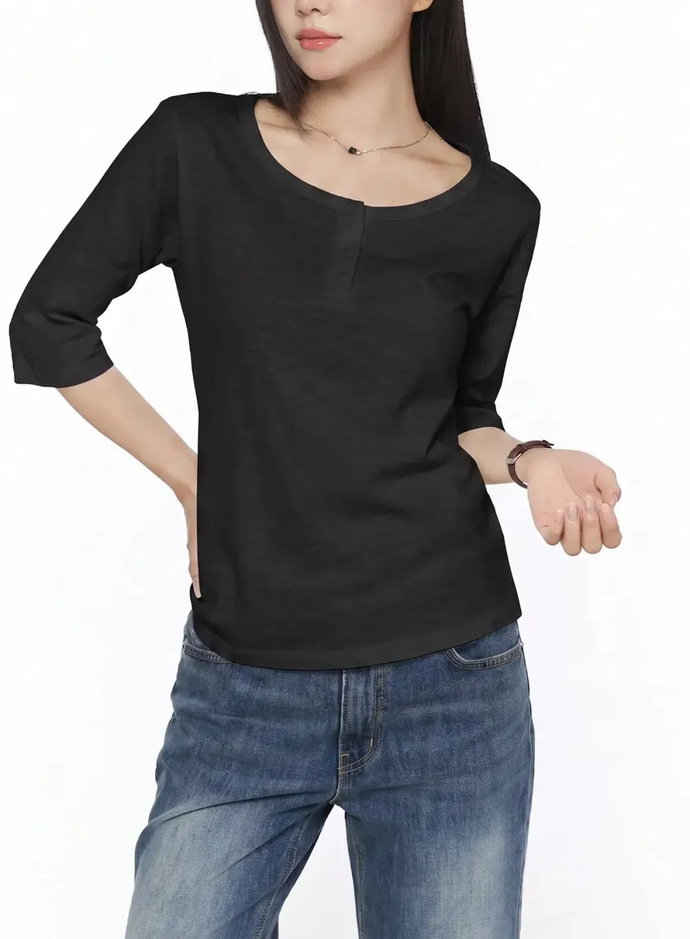 Three-Quarter Sleeve Henley Top