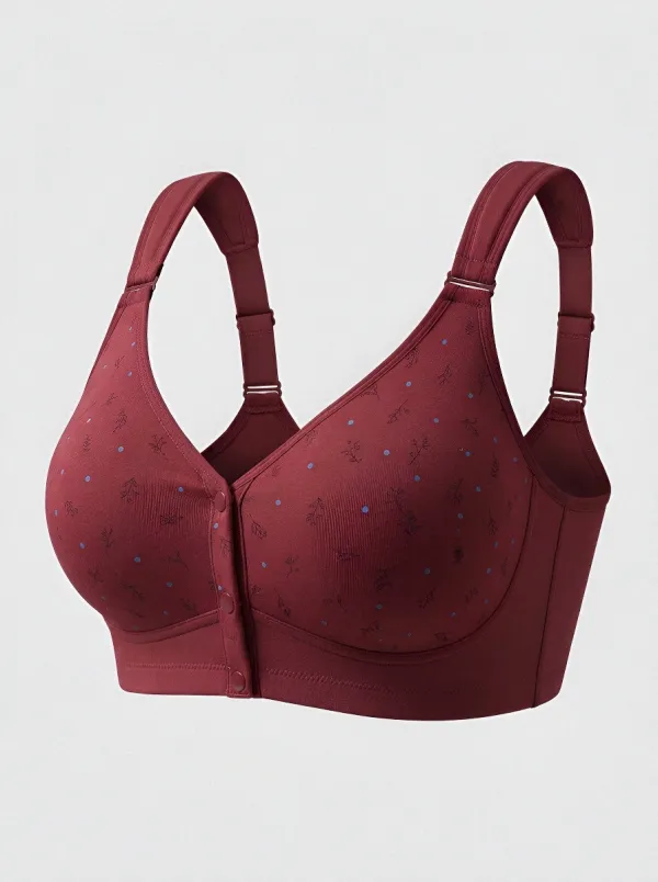 Women's Plus Size Blue Floral Dot Front-Closure Full-Coverage Wireless Bra
