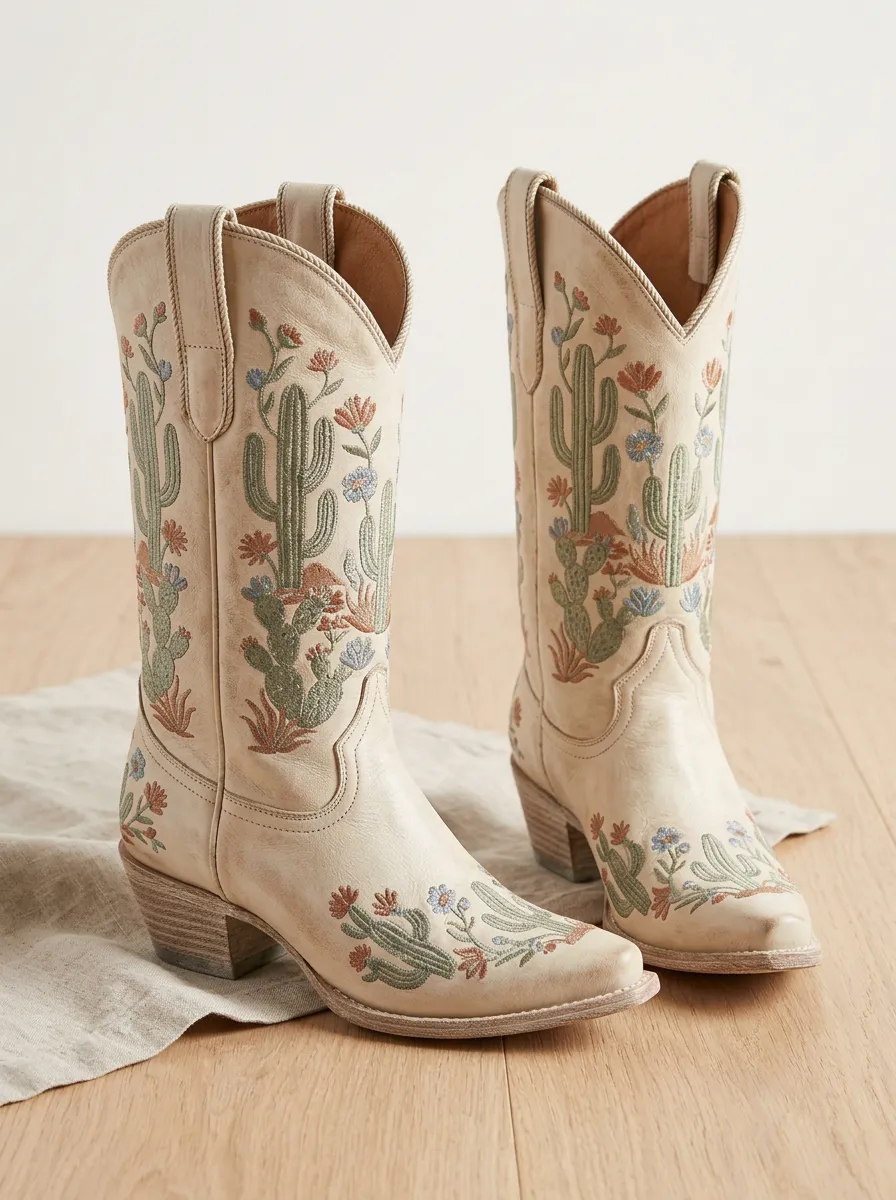Range Cactus Floral Embroidered Collection Unisex Western Cowboy Boots