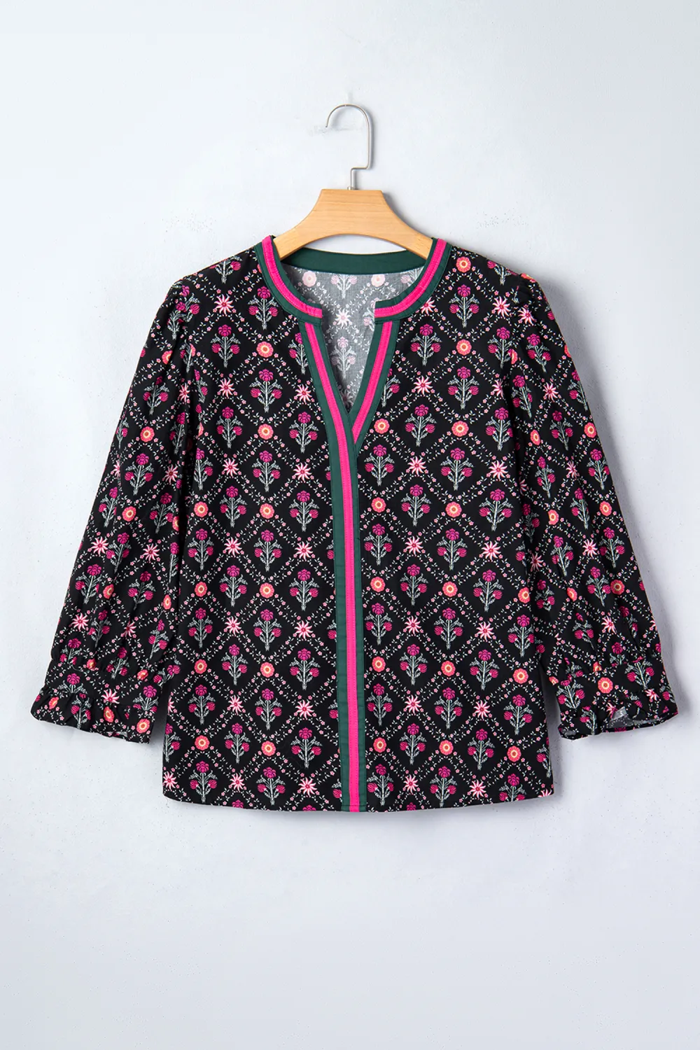 Black Contrast V Neckline Bracelet Blouse