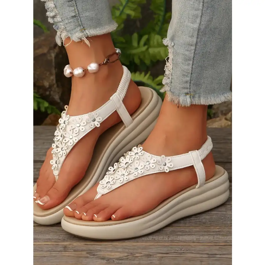 Studded T Strap Wedge Sandals