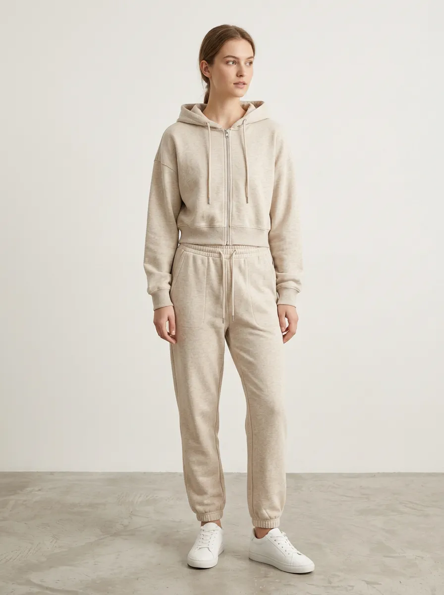 Jogger Minimal Women's Cropped Zip-Up Hoodie Jogger Active Set