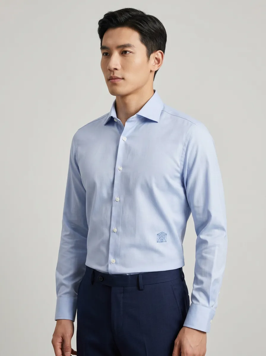 Men's Business Casual Geometric Logo Embroidered Non-Iron Cotton Shirt